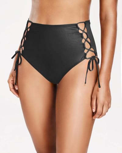HYTENSUN Women's High Waisted Bikini Bottom Tummy Control Tie Side Swim Bottoms Bathing Suits Swimsuit Bottoms2