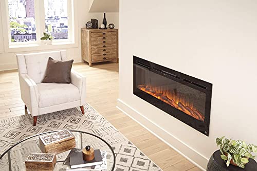 Touchstone 80004 - The Sideline Electric Fireplace - 50 Inch Wide - In Wall Recessed - 5 Flame Settings - Realistic 3 Color Flame - 1500/750 Watt Heater - (Black) - Log & Crystal Hearth Options #TOP4