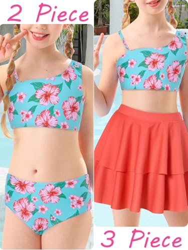 Image of RAISEVERN Girls Swimsuit 3 Piece Bathing Suits Cute Swimwear for 5-12 Years