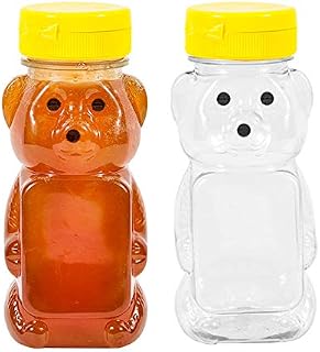PLASTIC 8 OZ BEAR SQUEEZE HONEY BOTTLE EMPTY WITH YELLOW FLIP-TOP CAPS CASE
