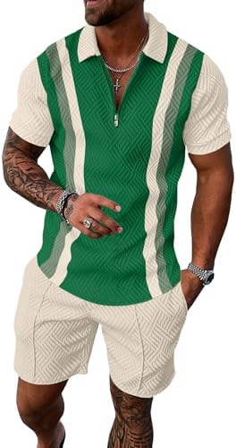 UOUA Mens Summer Track Suits 2 Piece Shorts Sets Short Sleeve Swe...