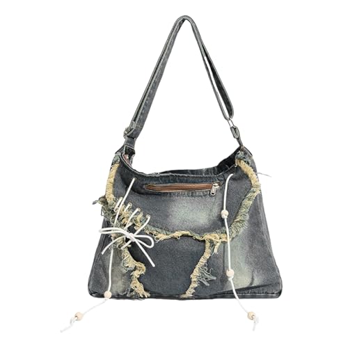 Sac à main en denim de grande capacité avec compartiments spacieux et lacets