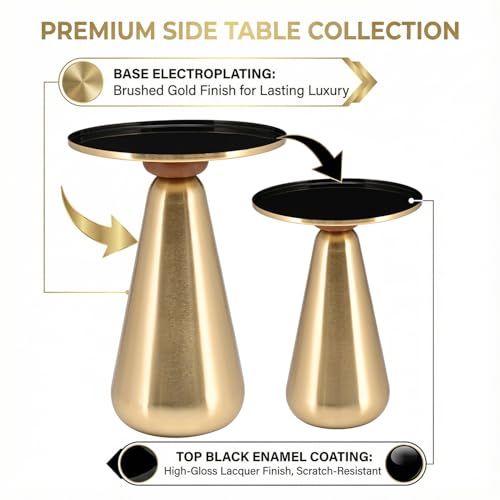 Image of Wakefit Modern Metal Nesting Side Tables (Set of 2), Round Coffee Tables for Living Room, Bedside Tables for Bedroom, Stylish Space-Saving End Tables