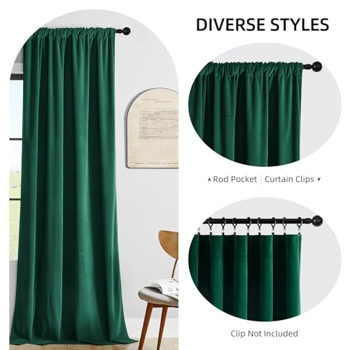 Joydeco Green Velvet Curtains 90 inch Length 2 Panels Burg Set, Luxury Rod Pocket Thermal Insulated Window Blackout Curtain, Room Darkening Drapes for Living Dining Room Bedroom Privacy by Joydeco - Image 2