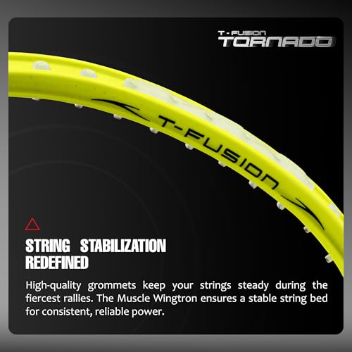 Image of Hundred T-Fusion Tornado Badminton Racket with Full Cover | ≤32 lbs | Performance Racket | Sturdy Frame & Smooth Swing | Offensive Shots & Fast Game