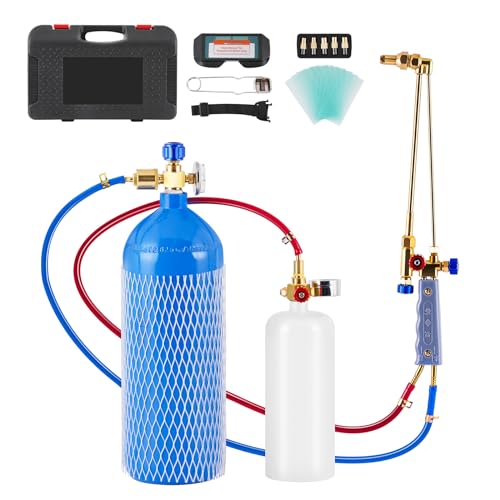Portable Weld Torch Tank Kit Welding Cutting Torch Kit Brazing Torch Kit Propane Oxygen Torch Kit Gas Welding Torch Kit Refrigeration Maintenance Welding Tool with Oxygen Cylinder Tank Storage Case