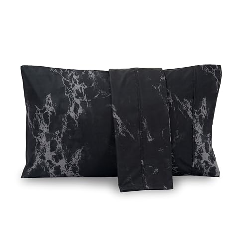 Image of Elegant Comfort Luxury Ultra-Soft 2-Piece Pillowcase Set - 1500 Premium Hotel Quality Microfiber Double Brushed - Wrinkle Resistant, Standard /Queen, Marble Pattern Black