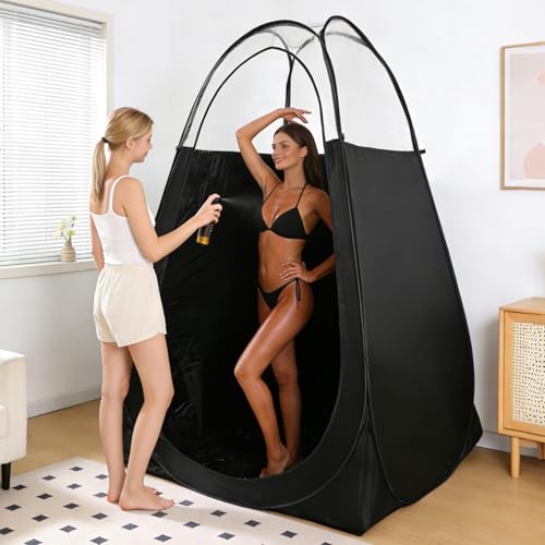 REDCAMP Large Spray Tan Tent, Pop Up Tanning Tent with Carry Bag, Portable Sunless Tanning Booth with Clear Top, Rear Opening for Extraction Fan, Easy Clean for Professional Technicians & Home Use