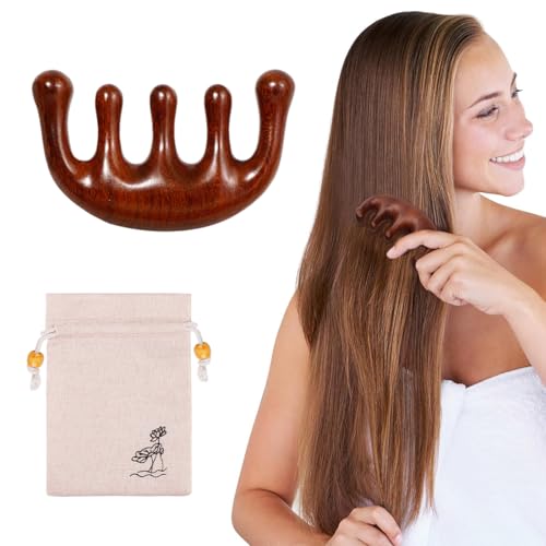 CATOR Peine de Madera para Masaje, Peine Multifuncional para Masaje del Cuero Cabelludo, Peine de Dientes Anchos de Sándalo Natural, Herramienta de Masaje para Relajación de la Cabeza(A)