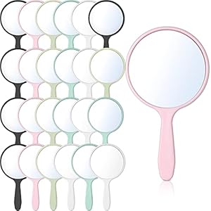 Jetec 25 Pcs Handheld Mirror with Handle Bulk, 3.94″ L x 2.17″ W, Small Portable Round Mirror for Kids Travel Makeup Classroom Camping Daily Use (White, Pink, Black, Blue, Green)