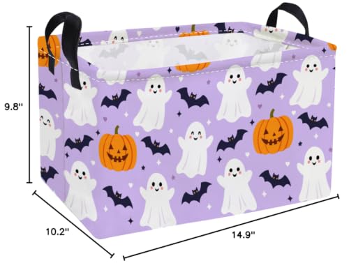 Image of Essme Rectangular Halloween Baskets,Ghost Storage Box,Cute Basket for Kids Room Decor, Book Bins,Shelf Basket.(Purple Halloween
