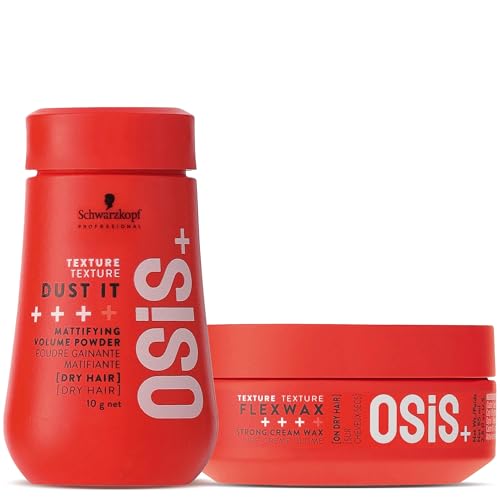 OSiS+ Dust It Mattifying Volume Powder (0.35 oz) and Flexwax Ultra Strong Hair Styling Cream Wax (2.8 oz) Bundle