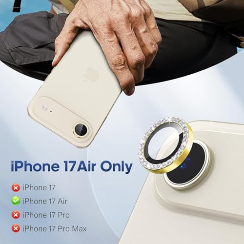 Image of CLITZ for iPhone 17 Air Camera Lens Protector Bling, Individual Diamond Metal Ring with 9H Hardness, Scratch-Proof Camera Screen Protector, Stylish Accessories, Case Friendly (Gold)