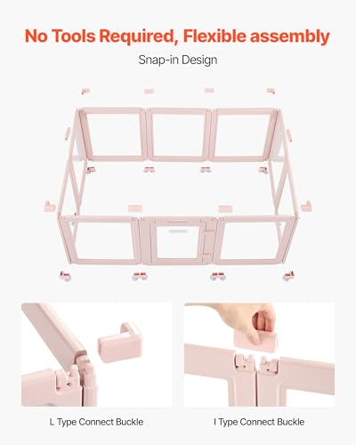 VEVOR Wurfkiste für Welpen, 1540x1000x600 mm, Welpenlaufstall, mit transparenten Fenstern und Schloss, pinken Rahmen, Hundelaufstall, Tierlaufstall, Hunde Wurfbox für mittelgroße Hunde