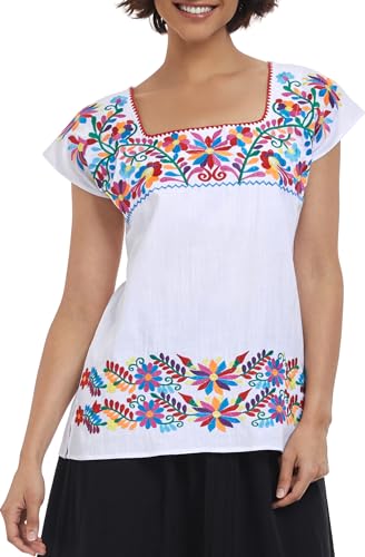 YZXDORWJ Women's Mexican Shirts Peasant Blouses Embroidered Sleeveless Boho Summer Shirt Fiesta Party Fashion Tank Top2