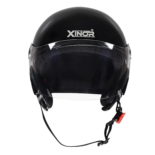 Image of Buff Open Face Motorcycle Helmet Medium | ISI Certified Unisex Helmet | Lightweight ABS Shell with Clear Visor & Quick Release Strap for Bike & Scooter Riders (Matte Black)