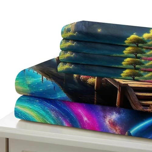 Housse de couette imprimée 3D paysage avec fermeture éclair cachée lit