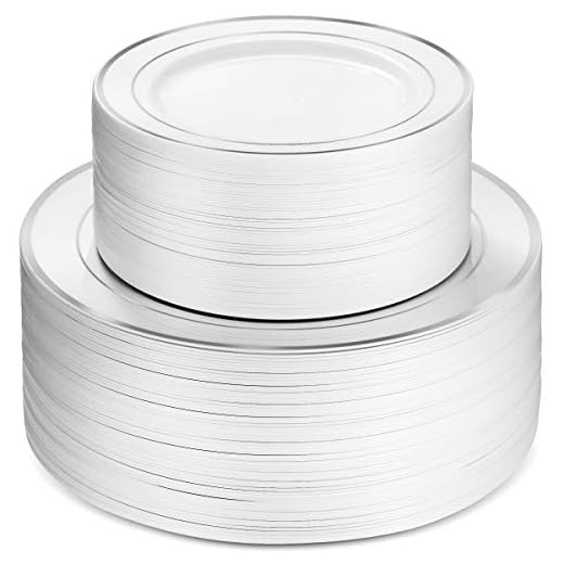 100 Piece Plastic Party Plates White Silver Rim, 50 Premium Heavy Duty 10.25 Inch Dinner Plates and 50 Disposable 7.5 Inch Dessert Appetizer Elegant Fancy Heavy Duty Wedding Plates