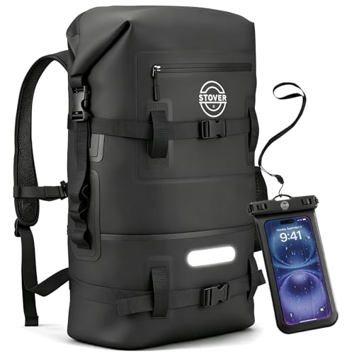 STOVER Mochila Dry Bag de 25L com bolsa impermeável para celular - preta