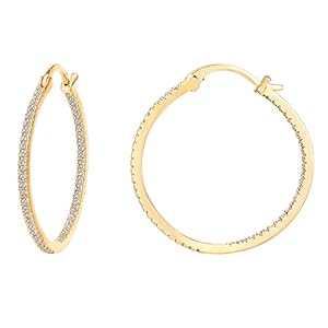 PAVOI 14K Gold Plated 925 Sterling Silver Post Cubic Zirconia Hoop Earrings 30/15mm