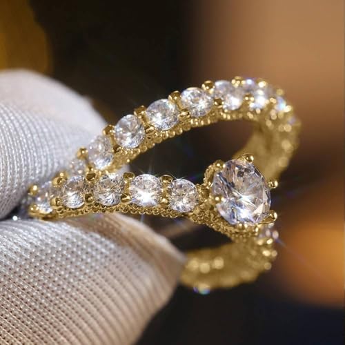 2Pcs Set of Round Zirconia Rings for Women Temperament Lady Engagement Ceremony Jewelry