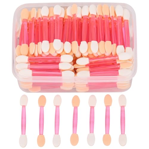 150 Eye Shadow Applicator Disposable Foam Makeup Brush Sponge Tipped Oval Eyeshadow Applicators Dual Sides with Container, Pink