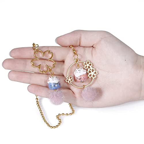 Ygmoner Pair Of Maneki Neko Mirror Hanging Couple Lucky Cat With Sakura For Car Interior Ornament Decoration (Sakura & Cat) #TOP7