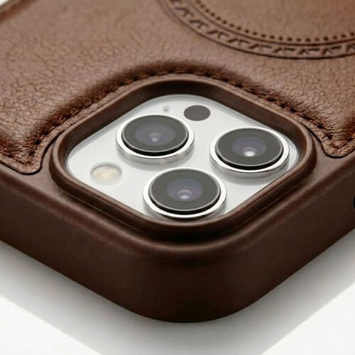 Image of amazon basics Premium PU Leather Case for iPhone 15 Pro Max, MagSafe Compatible Magnetic Ring, Sleek Protective Back Cover - [Brown]