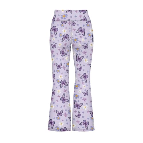 Image of Girls Leggings Floral Print High-Waisted Flared Pants 5-14 Years