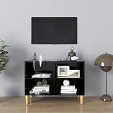 Mogou Mobile TV, TV Lowboard, mobile TV, TV, TV Bank, Tv Table, cassettiera TV, con gambe in legno massiccio, nero, 69,5 x 30 x 50 cm