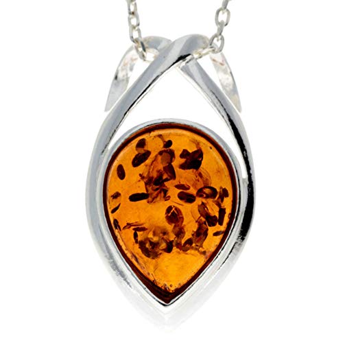 Pendentif classique en forme de goutte d'eau véritable ambre de la Baltique et argent sterling sans chaîne - GL2004, Pierre Argent sterling Résine, Ambre Cover