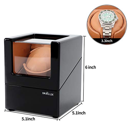 Driklux Automatic Single Watch Winder Box for Rolex with Quiet Motor - Premium Solid Wood Black Piano Exterior and Soft Flexible Watch Pillows of Black Leather - Thumbnail 3
