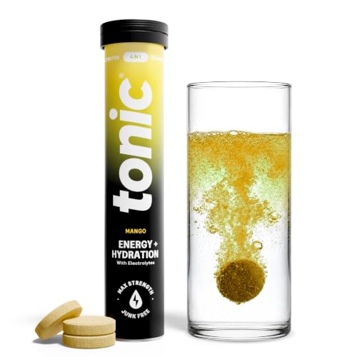 Tonic Health Energy and Hydration Tablets - 15 Vitamins Minerals Plants with Panax Ginseng No Sugar Effervescent Multivitamins - Rehydration Electrolytes Tablets Mango 20 Count