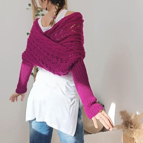 Knitted Cable Wrap, Shrugs for Women, Knitted Wrap, Scarf with Sleeves for Women, Sleeve Wrap Scarf Shawl4