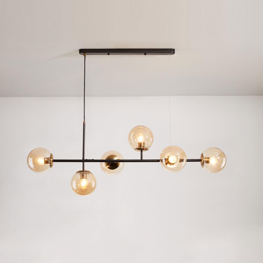 KXEcoLife Ceiling Pendant Light Fixture 6 Lights Modern Glass Hanging Lamp Nordic E27 Adjustable Chandelier with Globe lampshade Lighting for Living Room Bedroom Kitchen