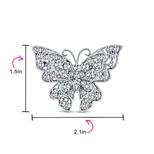 Image of Bling Jewelry Large Statement Crystal Accent Yellow Orange Golden Aqua Blue Black Clear Garden Dragonfly Firefly Fluttering Filigree Butterfly Brooch Scarf Pin For Women And Teens Silver Gold Plated