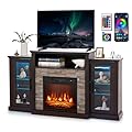 SIMOE Electric Fireplace TV Stand for 65in+ Tv, 19‘’ Fireplace with Mantel, Entertainment Center with 16 Color LED Lights, APP Control & 4 Mode, TV Console for Living Room, Remote Control, Timer