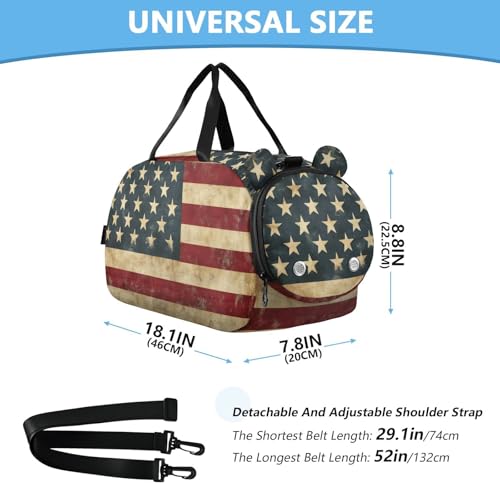 Kids Sports Duffel Bag for Boys & Girls - Retro American Flag 100% Polyester Gym Bag with Separate Shoe Compartment, Adjustable Shoulder Strap, Compact Travel & Workout Gear Bag3