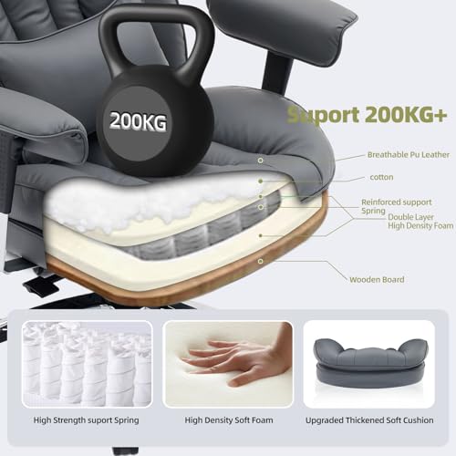 Efomao Big and Tall Office Chair with Footrest – High Back Computer Chair with Adjustable Armrests,Executive Office Chair with Wide Seat, Modern Desk Chair for Home Office, Gaming, or Study, Grey