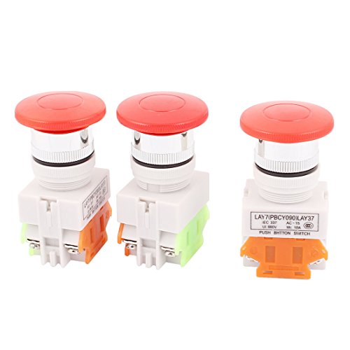 Uxcell 3Pcs No/Nc 4 Screw Terminal Mushroom Emergency Stop Momentary Push Button Switch #TOP8