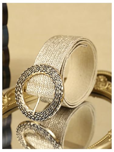 Women's Round Buckle Straw Belts Boho Braided Waist Belt with Round Buckle3