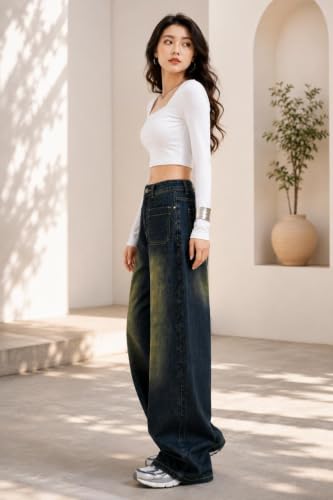 Image of ODDMONEKY Baggy Jeans for Women || Korean Jeans for Women || Wide Leg Korean High Waist Baggy Denim Pants (Wjeans-7)