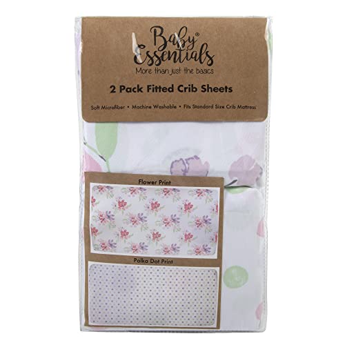 Image of Standard Microfiber Fitted Crib Sheets for Baby Girl, Boy & Neutral, 2 Pack - 28x52 (Flowers & Polka Dots)