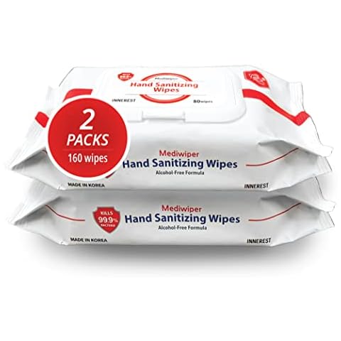 Mediwiper 160 Wipes Refreshing Wet Wipes Antibacterial Hand Wipes Alcohol-Free Travel Size | Travel Hand Sanitizer Wipes | 80 count, 2 pack Cover