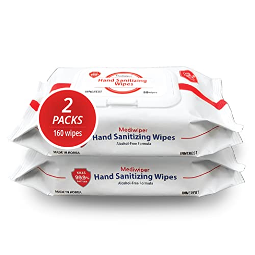 Mediwiper 160 Wipes Refreshing Wet Wipes Antibacterial Hand Wipes Alcohol-Free Travel Size | Travel Hand Sanitizer Wipes | 80 count, 2 pack