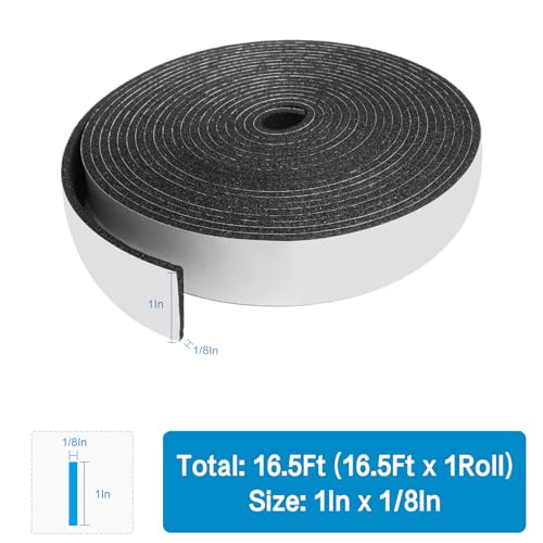 Image of DGSL Foam Weather Stripping, 1 inch x1 /8 inch, 16.5Ft Door Window Seal Tape | Self Adhesive Weatherstrip AC Foam Tape for Window Gaps, Door Frame, Soundproof Insulation