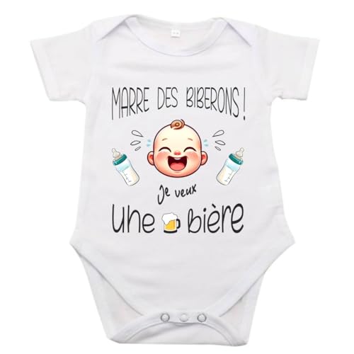 maroma [7] Body Personnalisé Bebe Humour marre des biberons Idée Cadeau Naissance Futur Papa Parents Maman Parrain Marraine (Body seul, 3-6 Mois)