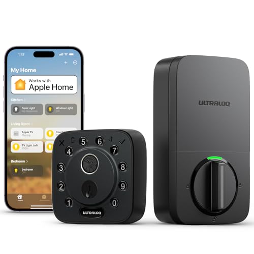 ULTRALOQ Bolt Fingerprint WiFi Smart Lock, Works with Apple Home, Siri, Alexa, Keyless Entry with Fingerprint ID, App Remote Control, Keypad Deadbolt, BHMA Cert., Easy Install, IP65, Black