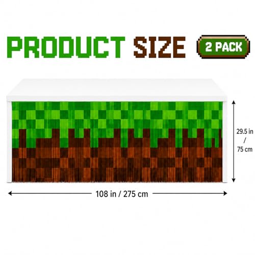 Image of 2 Pack Pixel Miner Party Table Skirts, Miner Birthday Party Decorations
