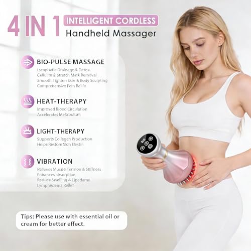 Image of 4-in-1 Lymphatic Drainage Massager - Anti-Cellulite Tool with Heating /Vibration /Light Therapy, Cordless Handheld for Sciatica & Legs /Belly /Back /Hips Pain Relief & Skin Tightening